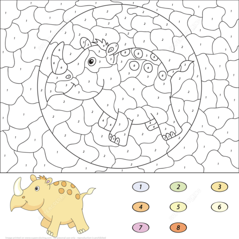 Cartoon Rhino Color By Number Coloring Page